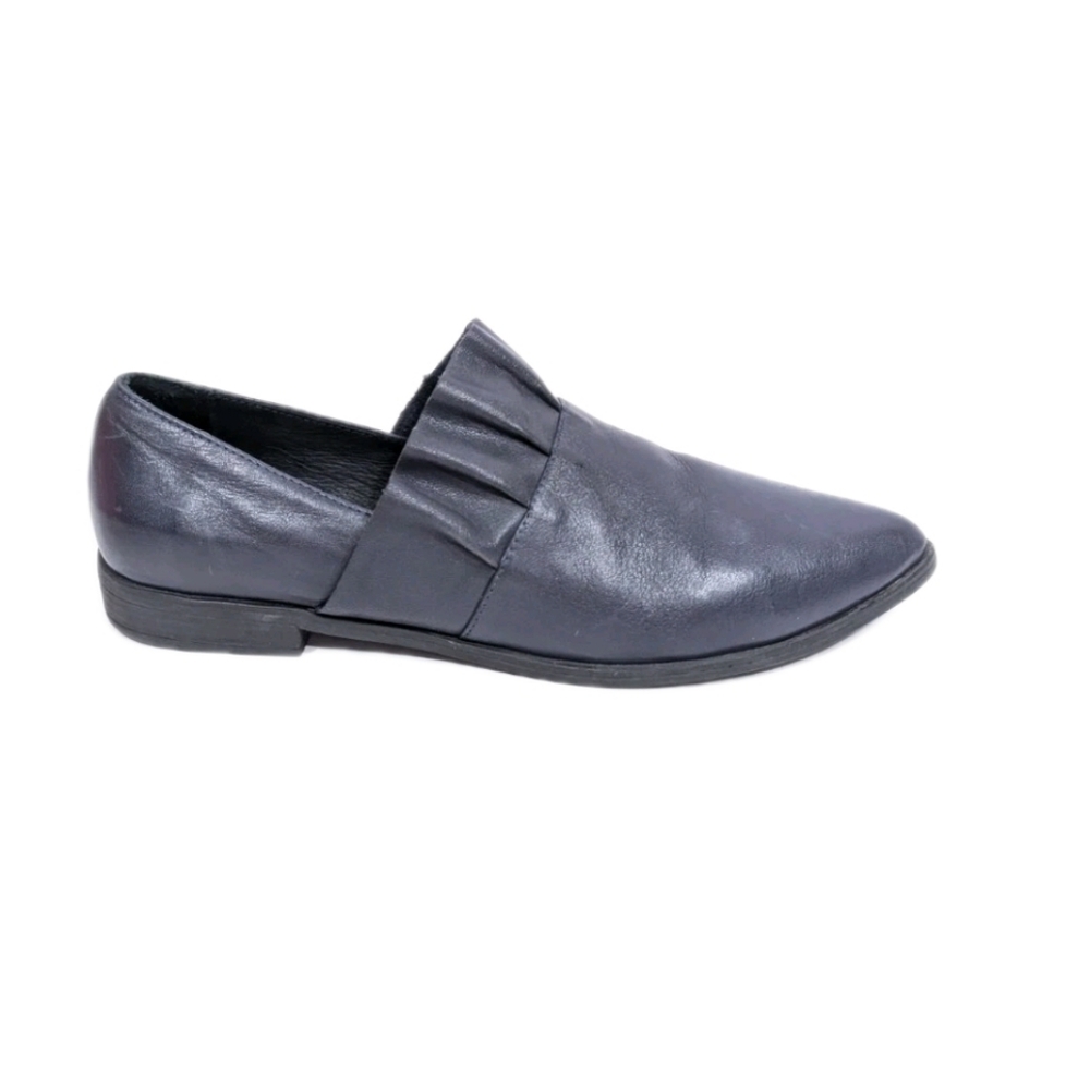 Bueno Burcu Women Blue Leather Flats Eu 37 Slip on Shoes pointed toe ruffle